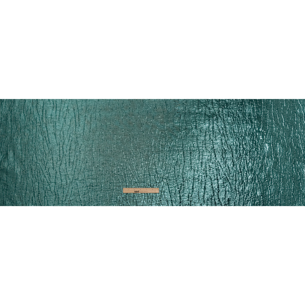 Metallic Polyester Brocade - Light Teal and Black Textured Ripples - Deadstock - Full Metallic Polyester Brocade - Light Teal and Black Textured Ripples - Deadstock - Full