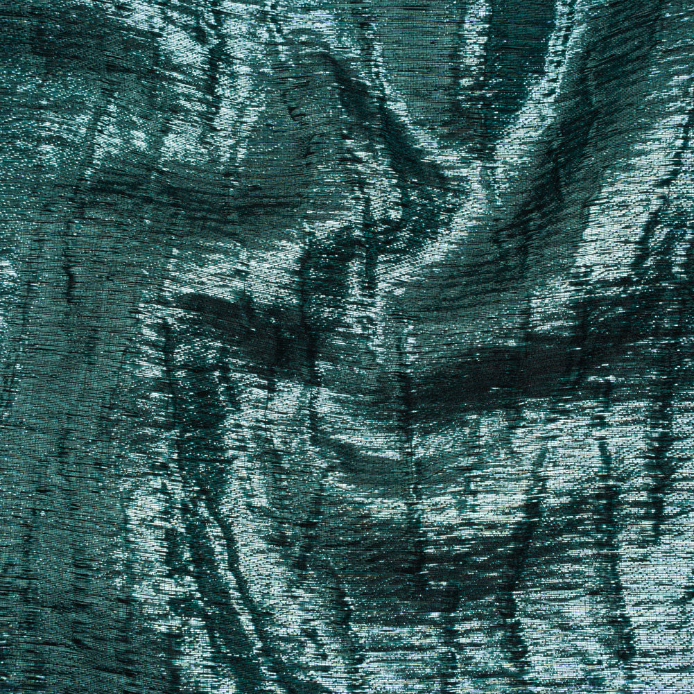 Metallic Polyester Brocade - Light Teal and Black Textured Ripples - Deadstock Metallic Polyester Brocade - Light Teal and Black Textured Ripples - Deadstock