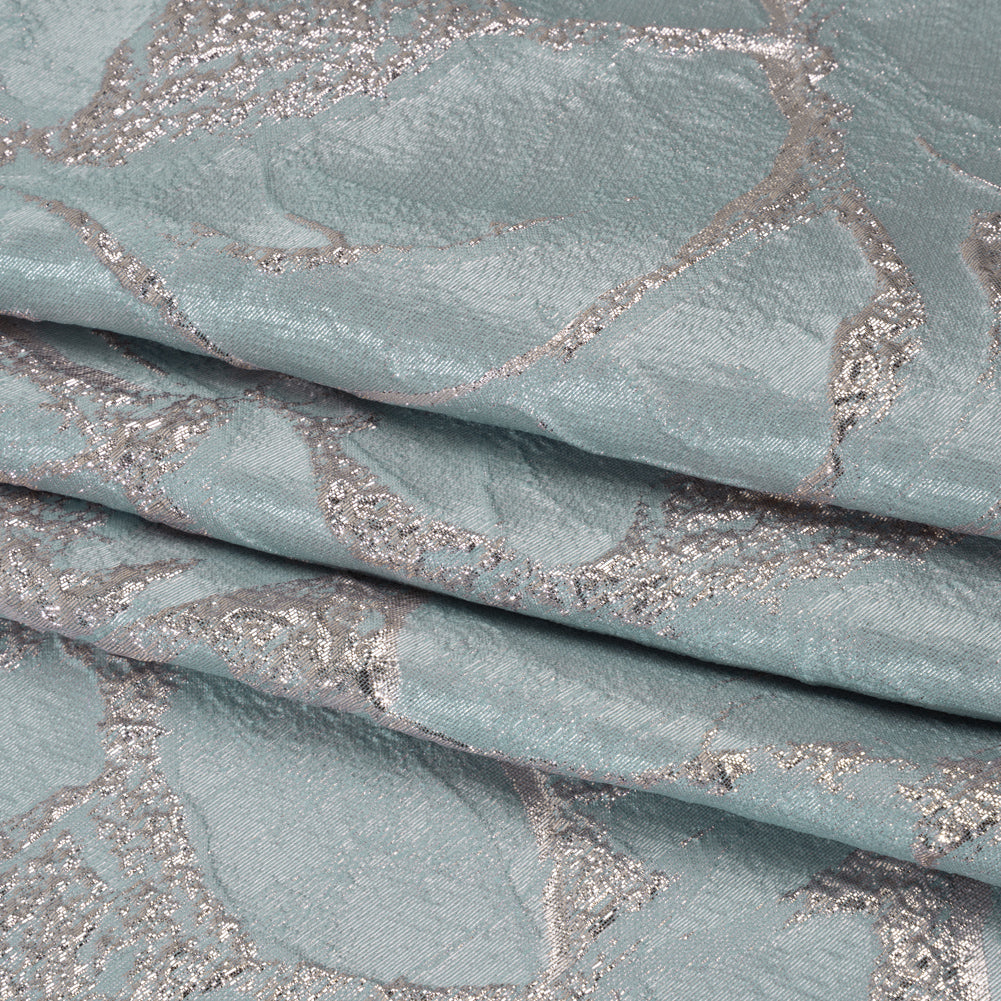 Metallic Polyester Brocade - Light Blue and Pale Rose Abstract - Deadstock Folded Metallic Polyester Brocade - Light Blue and Pale Rose Abstract - Deadstock Folded