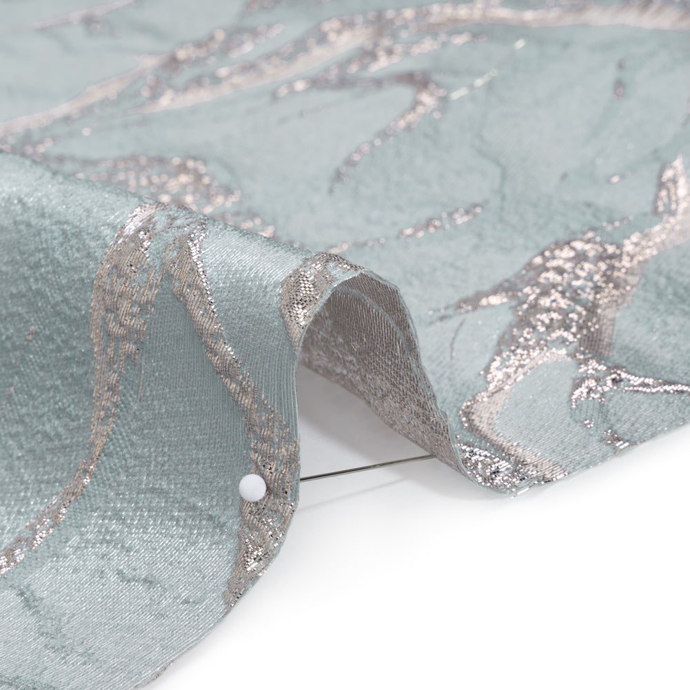 Metallic Polyester Brocade - Light Blue and Pale Rose Abstract - Deadstock Detail Metallic Polyester Brocade - Light Blue and Pale Rose Abstract - Deadstock Detail