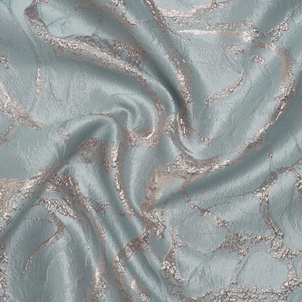 Metallic Polyester Brocade - Light Blue and Pale Rose Abstract - Deadstock Metallic Polyester Brocade - Light Blue and Pale Rose Abstract - Deadstock