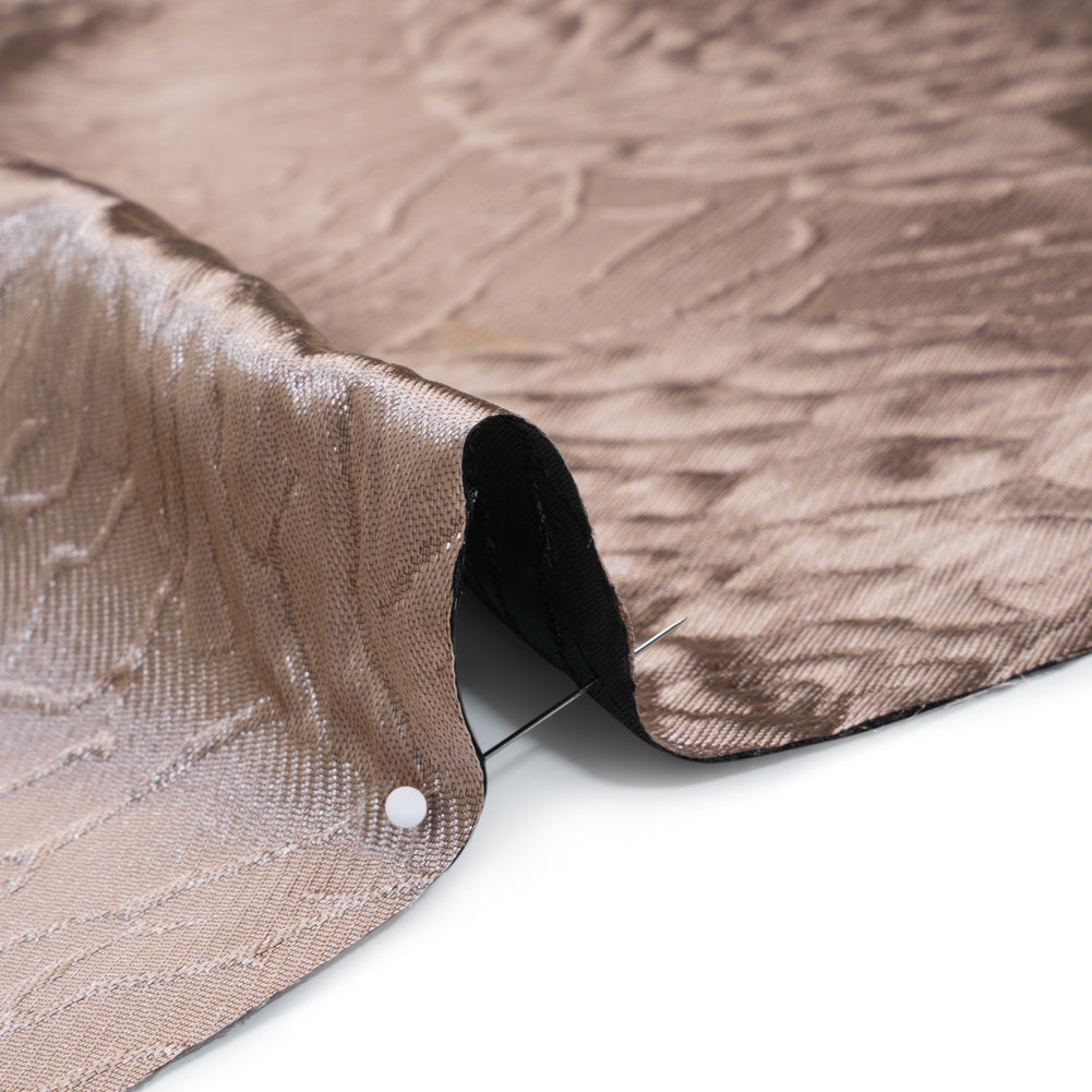 Metallic Polyester Brocade - Dusty Peach Cabbage Roses with Black Backing - Deadstock Detail Metallic Polyester Brocade - Dusty Peach Cabbage Roses with Black Backing - Deadstock Detail