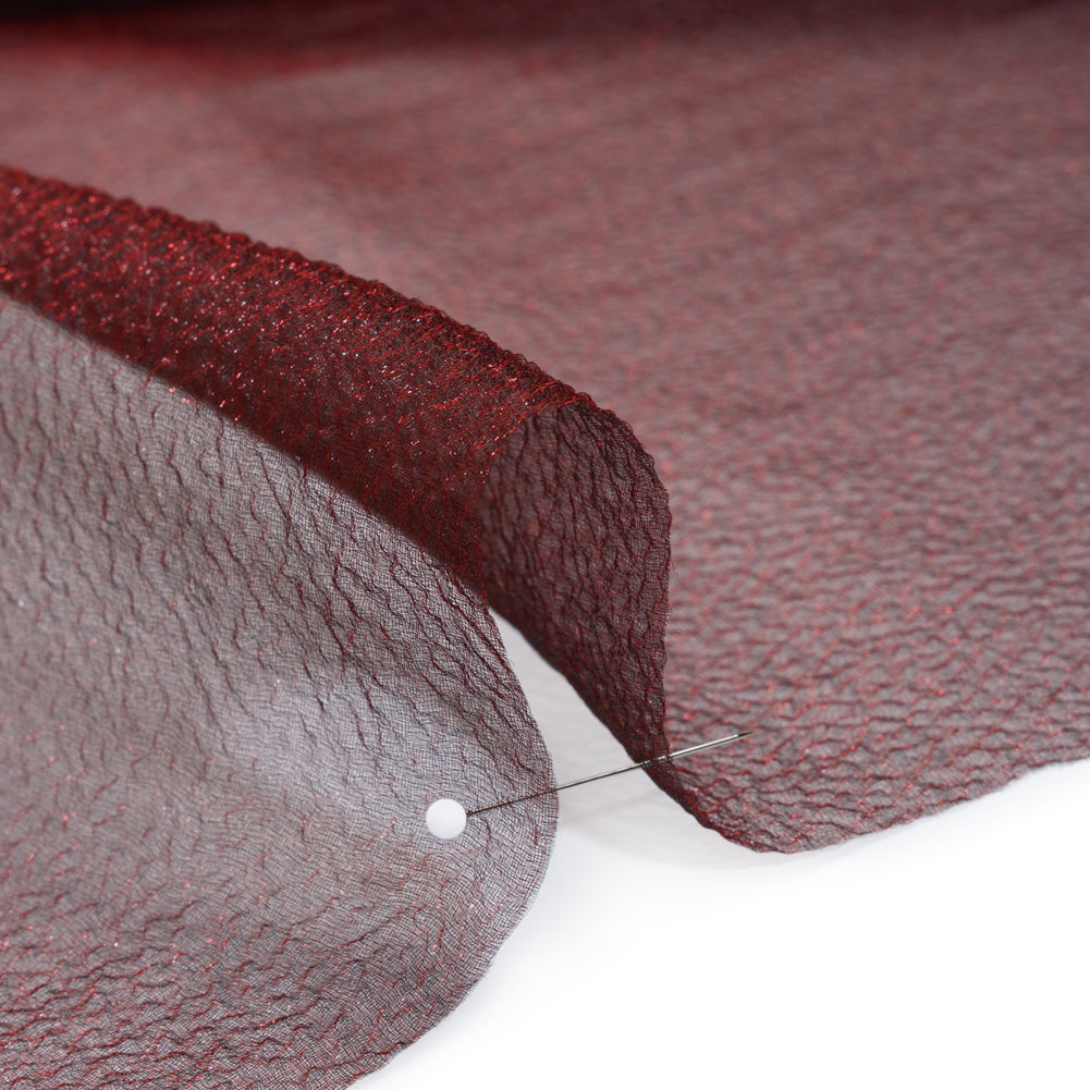 Metallic Shimmer Bubble Organza - Wine Red - Deadstock Detail Metallic Shimmer Bubble Organza - Wine Red - Deadstock Detail
