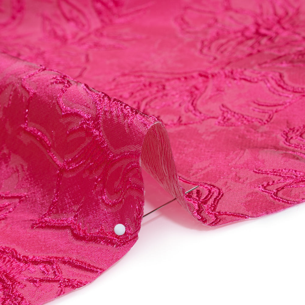 Metallic Polyester Brocade - Hot Pink Floral - Deadstock Detail Metallic Polyester Brocade - Hot Pink Floral - Deadstock Detail