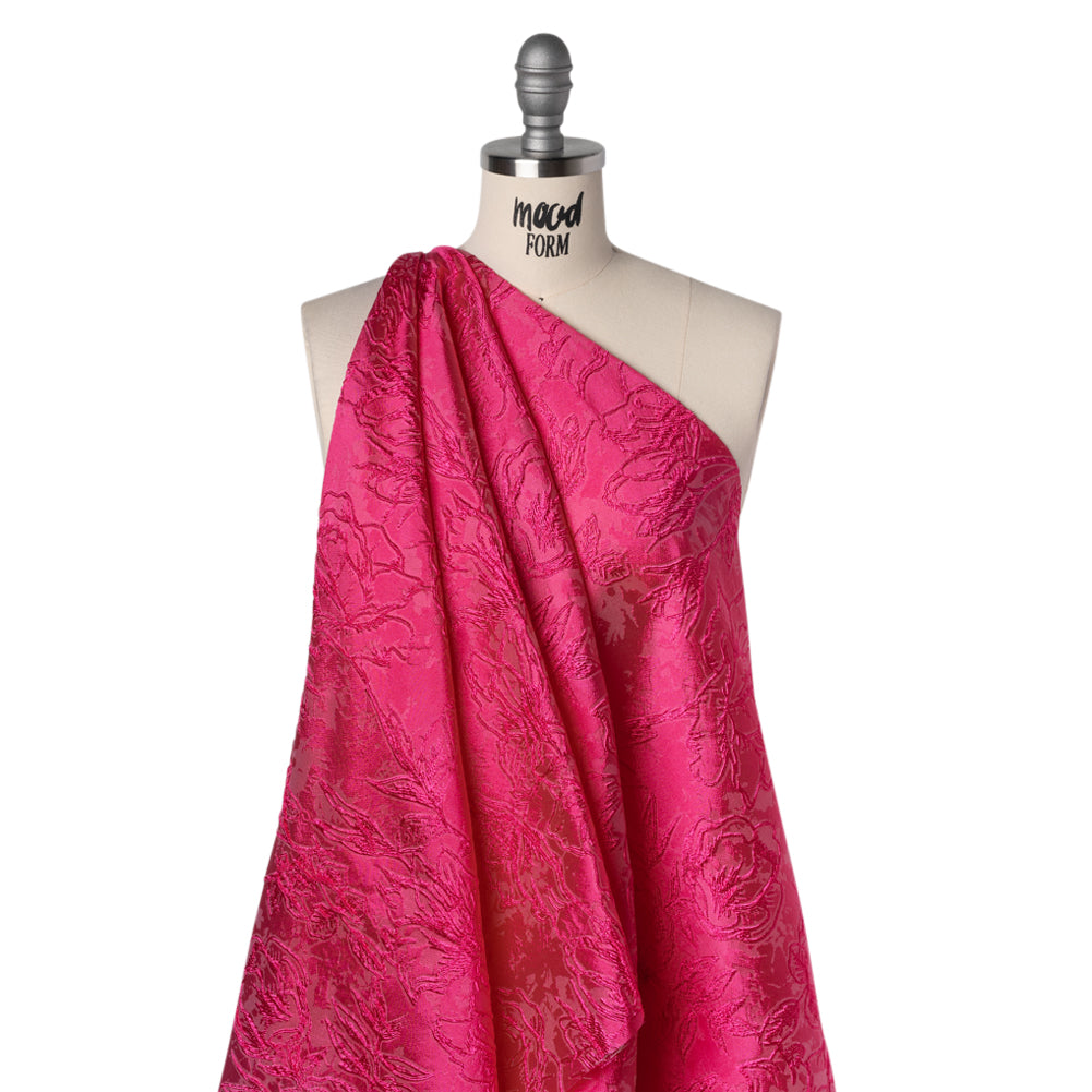 Metallic Polyester Brocade - Hot Pink Floral - Deadstock Drape Metallic Polyester Brocade - Hot Pink Floral - Deadstock Drape