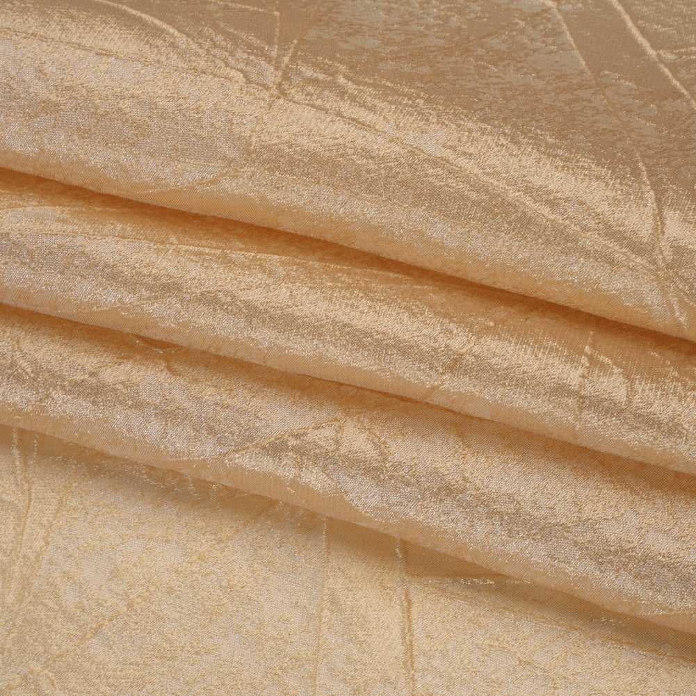 Luminous Polyester Brocade - Golden Tan Abstract Lines - Deadstock Folded Luminous Polyester Brocade - Golden Tan Abstract Lines - Deadstock Folded