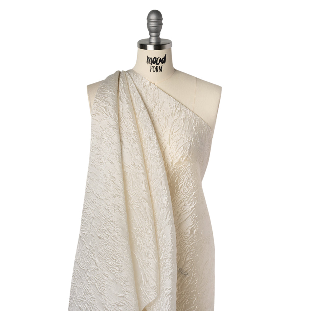 Luminous Sheer Polyester Brocade - Ivory Branches and Leaves - Deadstock Drape Luminous Sheer Polyester Brocade - Ivory Branches and Leaves - Deadstock Drape