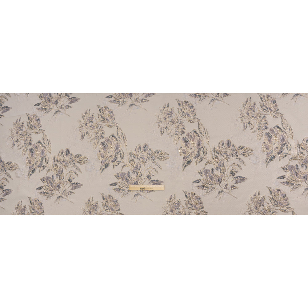Metallic Polyester Brocade - Pale Pink, Steel Blue and Gold Floral - Deadstock - Full Metallic Polyester Brocade - Pale Pink, Steel Blue and Gold Floral - Deadstock - Full