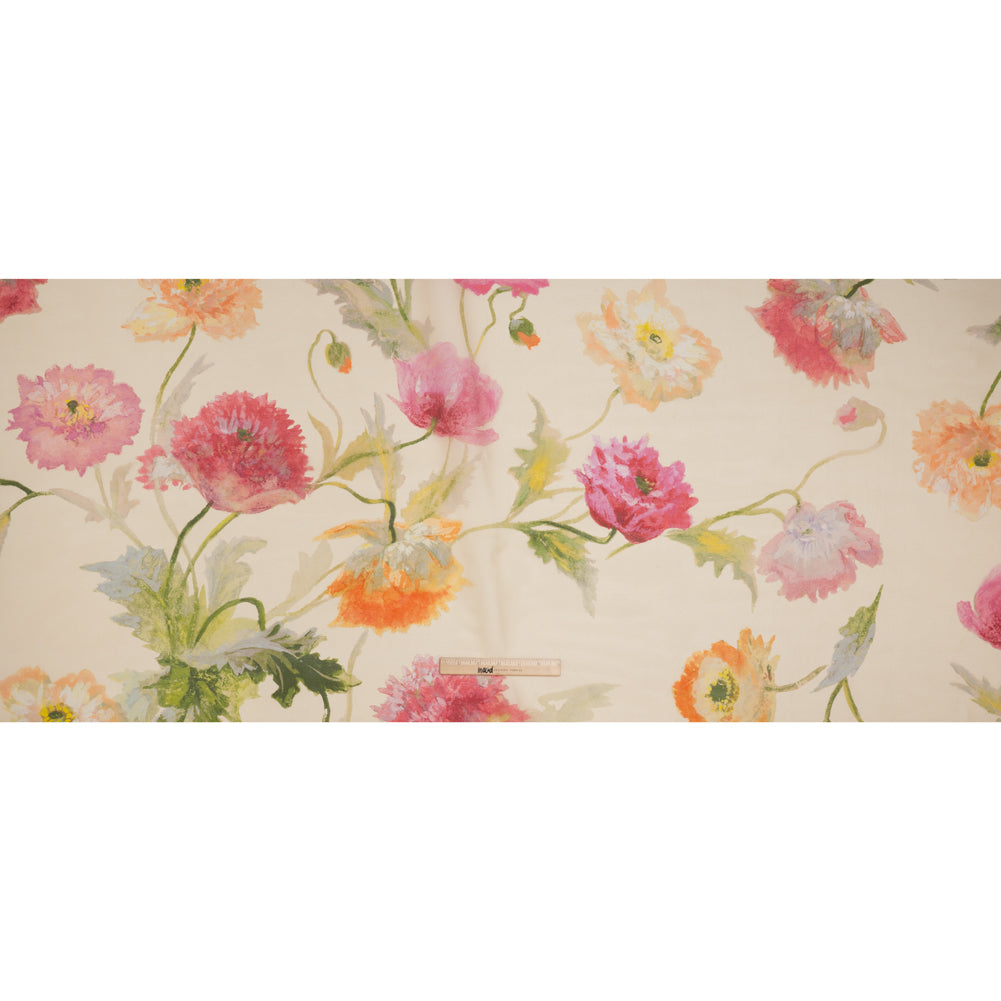 Satin Faced Silk Organza Print by Carolina Herrera - Cream, Pink and Orange Watercolor Florals - Designer Deadstock - Full Satin Faced Silk Organza Print by Carolina Herrera - Cream, Pink and Orange Watercolor Florals - Designer Deadstock - Full