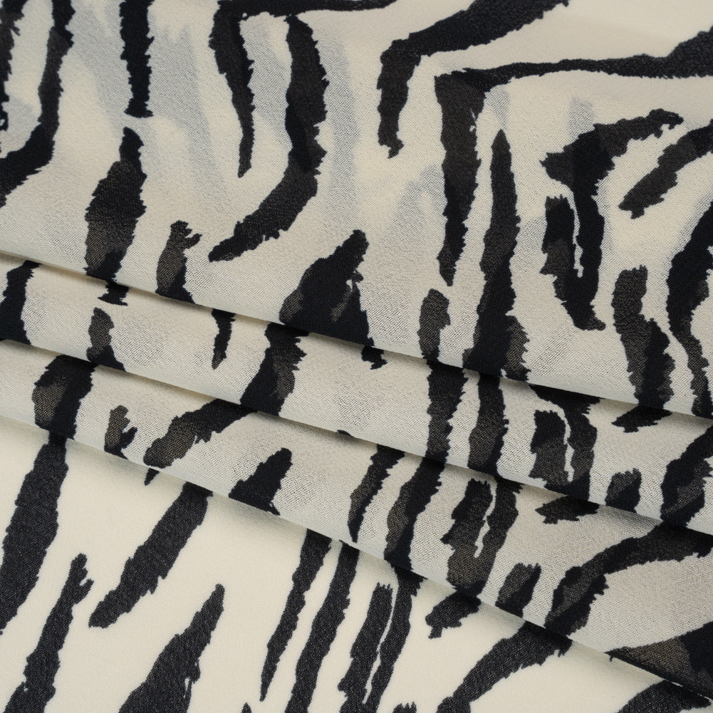 Viscose Georgette Print - Black and White Zebra Stripes - Designer Deadstock - Folded Viscose Georgette Print - Black and White Zebra Stripes - Designer Deadstock - Folded