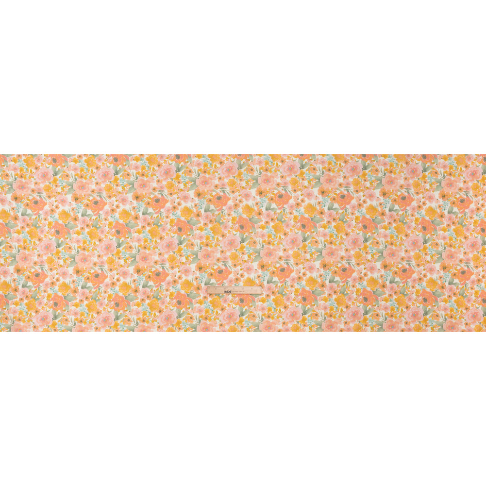 Lightweight Linen Woven Print - Peachy Pink, Yellow and Sage Green Watercolor Florals - Full Lightweight Linen Woven Print - Peachy Pink, Yellow and Sage Green Watercolor Florals - Full