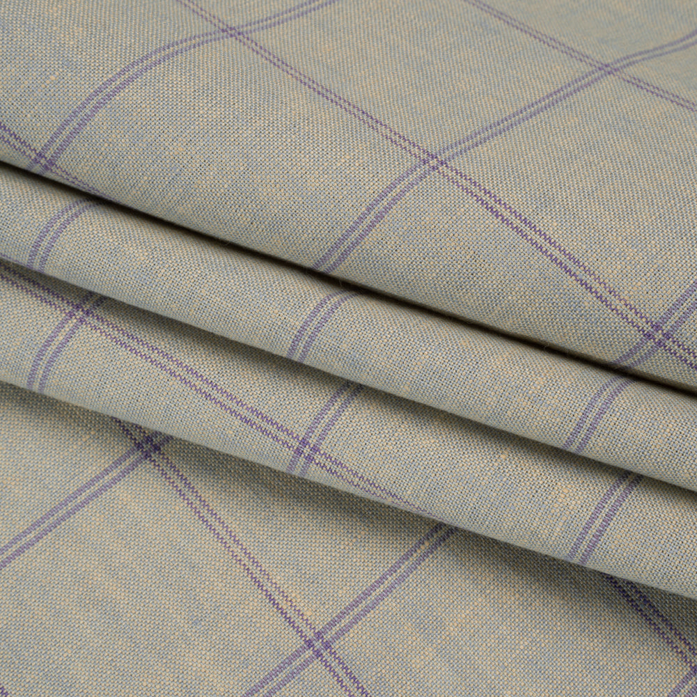 Medium Weight Linen Woven - Muted Blue and Light Purple Windowpane Checks - Folded Medium Weight Linen Woven - Muted Blue and Light Purple Windowpane Checks - Folded