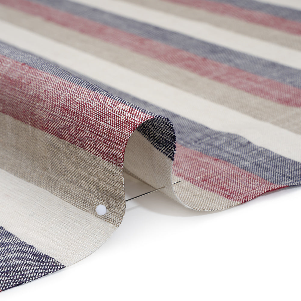 Heavyweight Linen Woven - Beige, Red and Blue Awning Stripes - Detail Heavyweight Linen Woven - Beige, Red and Blue Awning Stripes - Detail