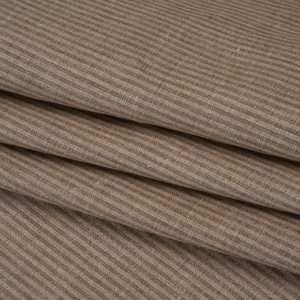 Medium Weight Linen Woven - Tan and Oatmeal Candy Stripes - Folded Medium Weight Linen Woven - Tan and Oatmeal Candy Stripes - Folded