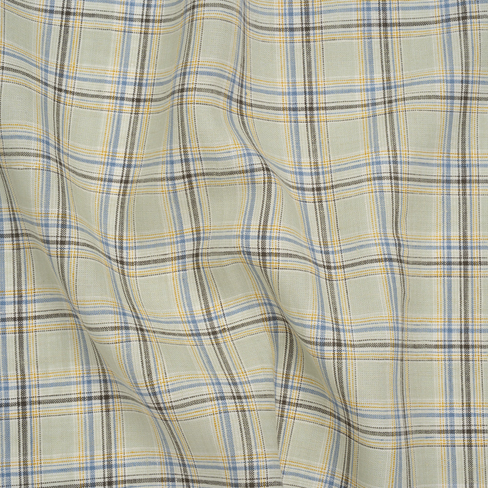 Medium Weight Linen Woven - Light Sage, Yellow and Country Blue Plaid Medium Weight Linen Woven - Light Sage, Yellow and Country Blue Plaid