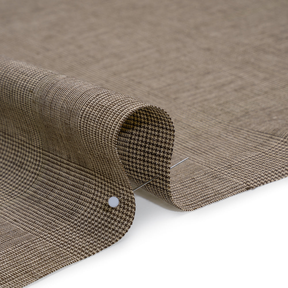 Medium Weight Linen Woven - Brown and White Glen Plaid Detail Medium Weight Linen Woven - Brown and White Glen Plaid Detail