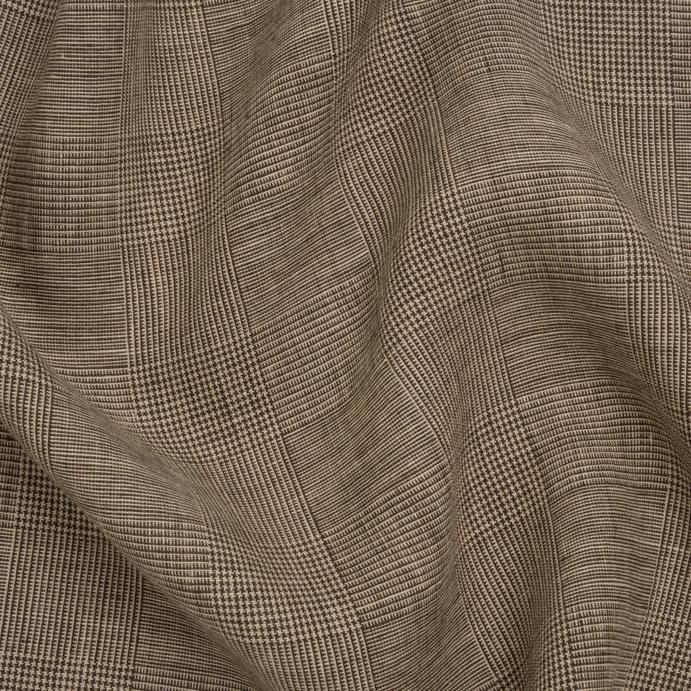 Medium Weight Linen Woven - Brown and White Glen Plaid Medium Weight Linen Woven - Brown and White Glen Plaid