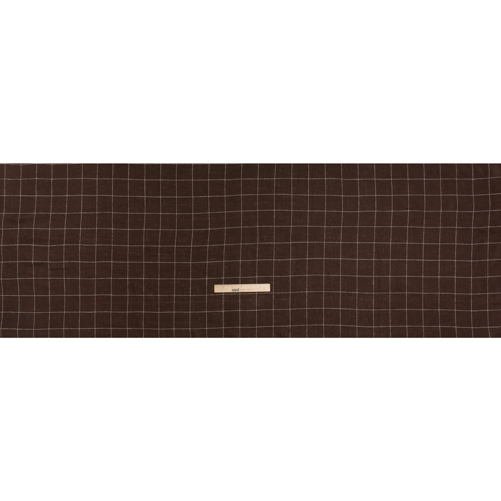 Linen Twill - Chocolate Brown and White Windowpane Check - Full Linen Twill - Chocolate Brown and White Windowpane Check - Full