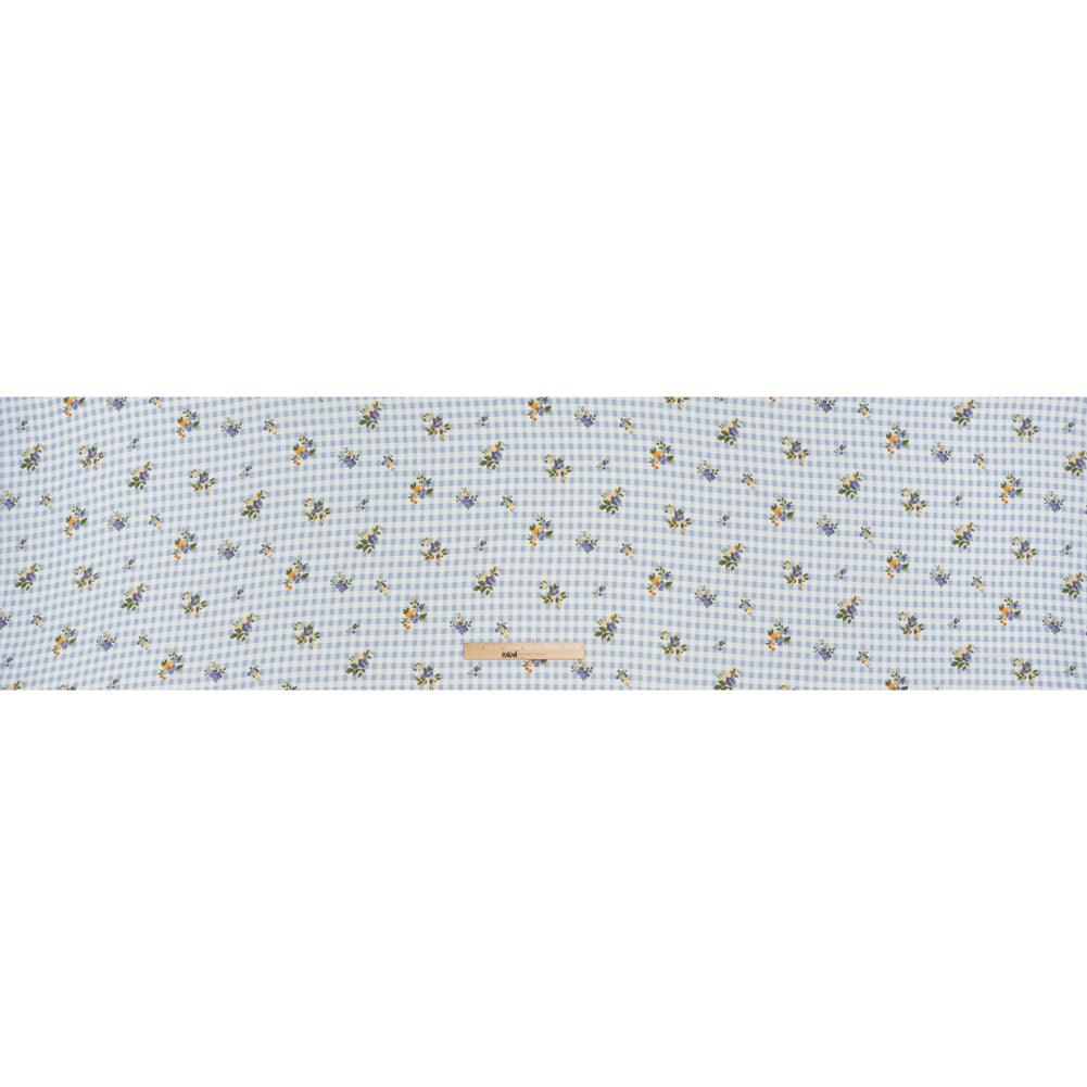 Sustainable Viscose Crepe Print - Powder Blue and Golden Yellow Floral and Gingham - Designer Deadstock - Full Sustainable Viscose Crepe Print - Powder Blue and Golden Yellow Floral and Gingham - Designer Deadstock - Full