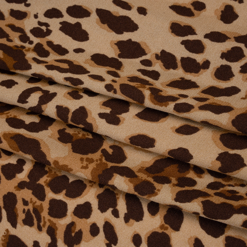 Sustainable Viscose Crepe Print - Chocolate Brown and Toffee Tan Leopard Spots - Designer Deadstock - Folded Sustainable Viscose Crepe Print - Chocolate Brown and Toffee Tan Leopard Spots - Designer Deadstock - Folded