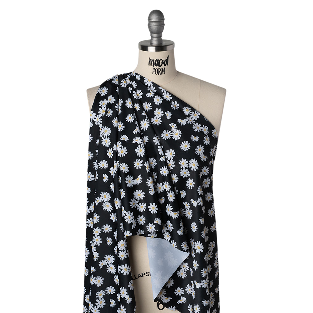 Stretch Econyl Nylon Jersey Print - Sun Gold Yellow, White and Black Daisy Floral - Designer Deadstock - Drape Stretch Econyl Nylon Jersey Print - Sun Gold Yellow, White and Black Daisy Floral - Designer Deadstock - Drape
