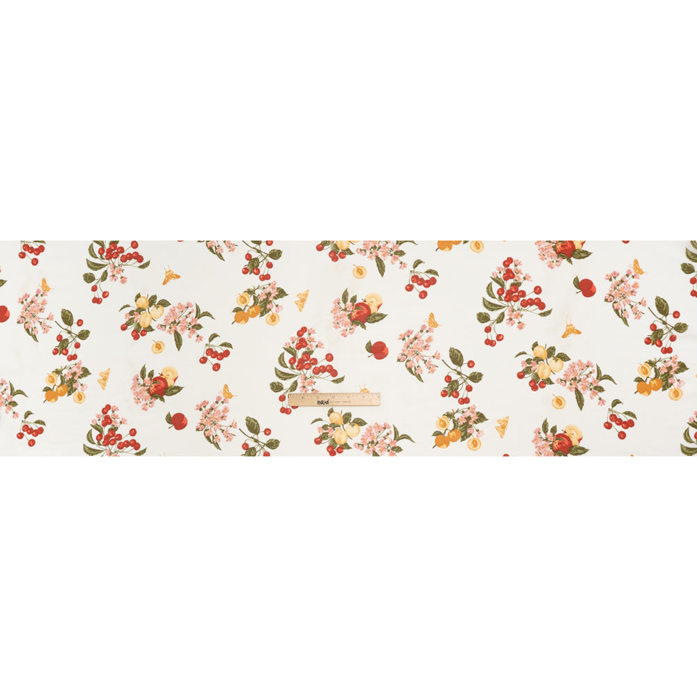 Viscose Georgette Print - Dark Scarlet Red, Dark Pink and Dark Amber Yellow Fruit and Floral - Designer Deadstock - Full Viscose Georgette Print - Dark Scarlet Red, Dark Pink and Dark Amber Yellow Fruit and Floral - Designer Deadstock - Full