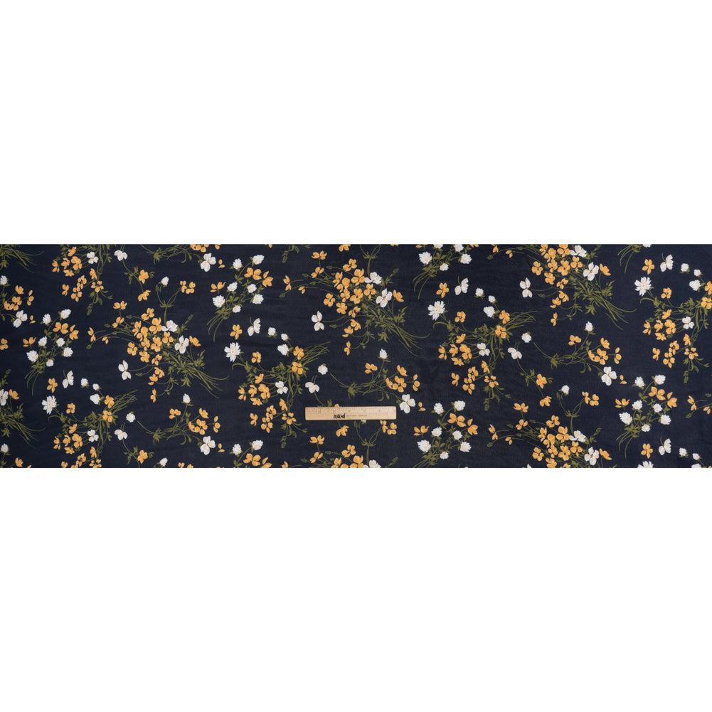 Viscose Georgette Print - Midnight Blue, Amber Yellow and Off White Wildflower Floral - Designer Deadstock - Full Viscose Georgette Print - Midnight Blue, Amber Yellow and Off White Wildflower Floral - Designer Deadstock - Full