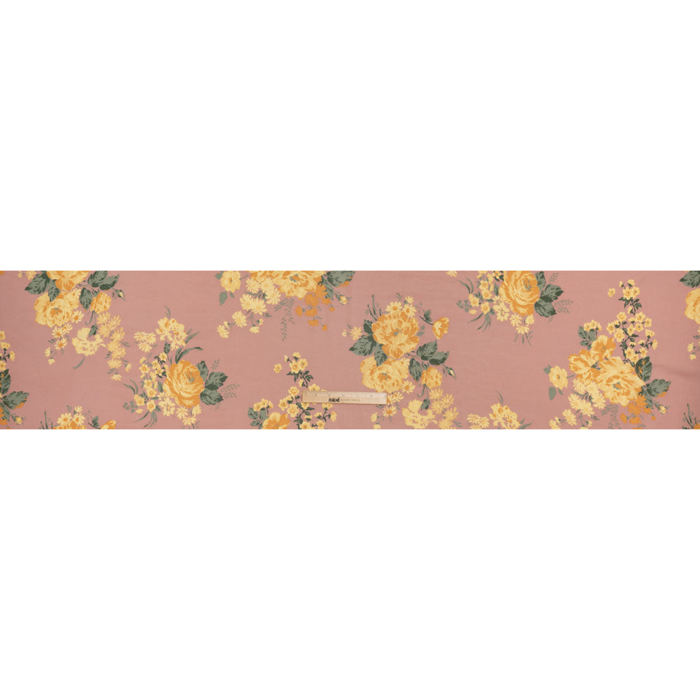 Viscose Georgette Print - Dusty Pink, Light Pastel Yellow and Golden Orange Floral - Designer Deadstock - Full Viscose Georgette Print - Dusty Pink, Light Pastel Yellow and Golden Orange Floral - Designer Deadstock - Full