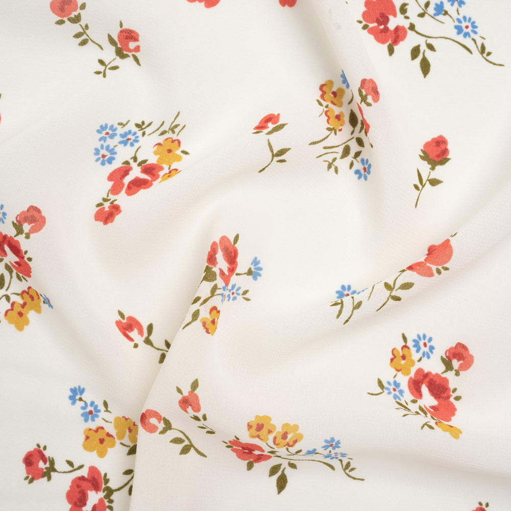 Viscose Georgette Print - Coral Pink, Sunset Yellow and Pacific Blue Floral - Designer Deadstock Viscose Georgette Print - Coral Pink, Sunset Yellow and Pacific Blue Floral - Designer Deadstock