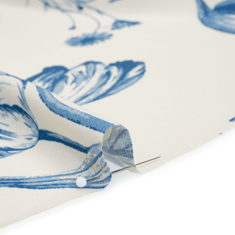 Sustainable Viscose Crepe Print - Denim Blue and White Large Tulip Floral - Designer Deadstock - Detail Sustainable Viscose Crepe Print - Denim Blue and White Large Tulip Floral - Designer Deadstock - Detail