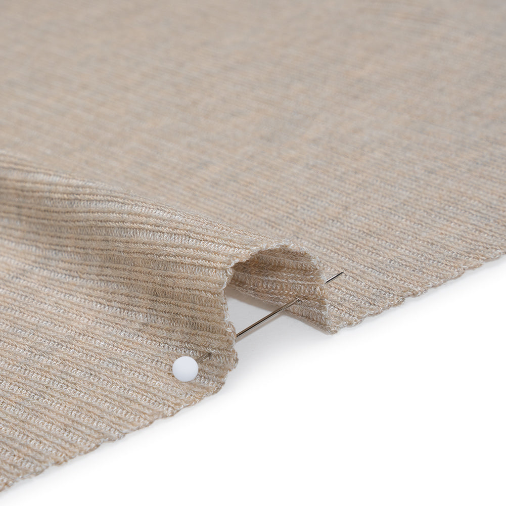 Stretch Tencel Rib Knit - Heathered Wheat Tan - Designer Deadstock - Detail Stretch Tencel Rib Knit - Heathered Wheat Tan - Designer Deadstock - Detail