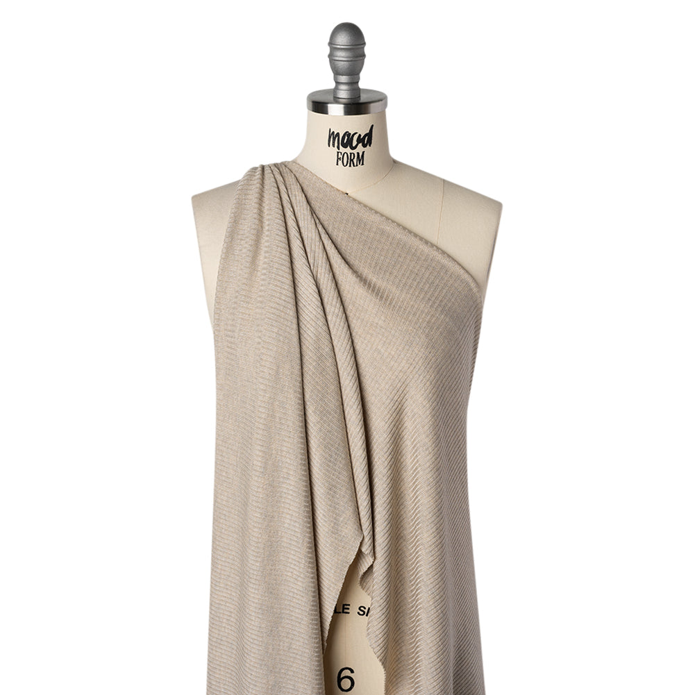 Stretch Tencel Rib Knit - Heathered Wheat Tan - Designer Deadstock - Drape Stretch Tencel Rib Knit - Heathered Wheat Tan - Designer Deadstock - Drape