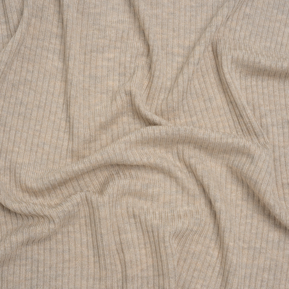 Stretch Tencel Rib Knit - Heathered Wheat Tan - Designer Deadstock Stretch Tencel Rib Knit - Heathered Wheat Tan - Designer Deadstock