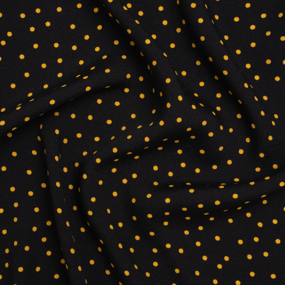Sustainable Viscose Crepe Print - Soft Pumpkin Orange and Black Polka Dots - Designer Deadstock Sustainable Viscose Crepe Print - Soft Pumpkin Orange and Black Polka Dots - Designer Deadstock