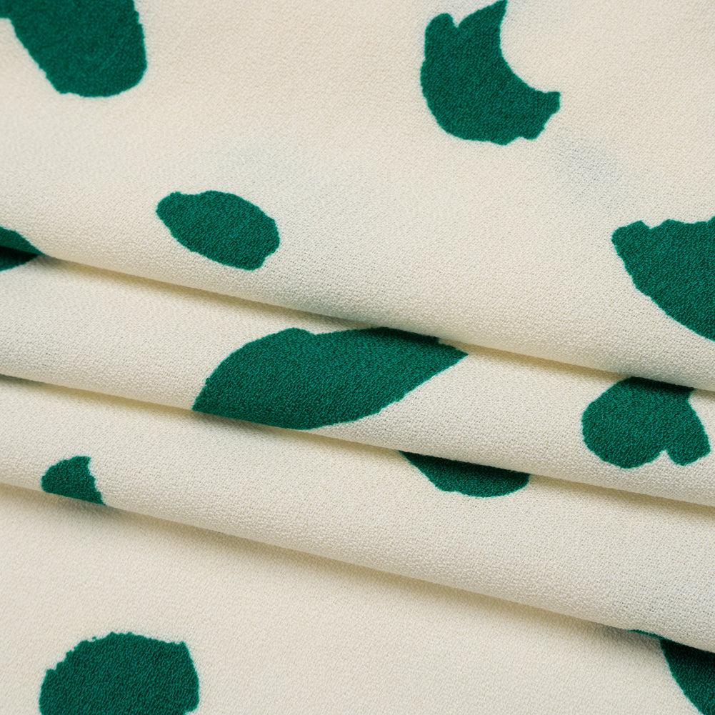 Sustainable Viscose Crepe Print - Emerald Green and Cream Brushstrokes - Designer Deadstock - Folded Sustainable Viscose Crepe Print - Emerald Green and Cream Brushstrokes - Designer Deadstock - Folded