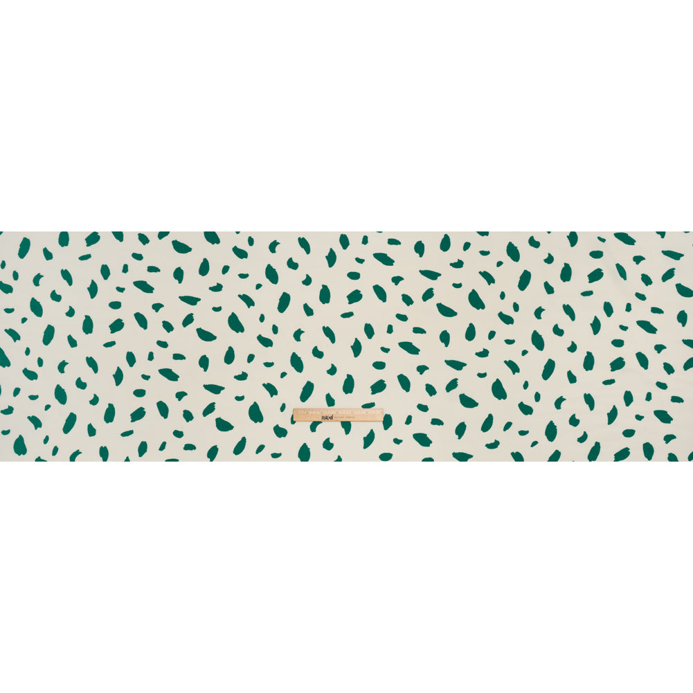 Sustainable Viscose Crepe Print - Emerald Green and Cream Brushstrokes - Designer Deadstock - Full Sustainable Viscose Crepe Print - Emerald Green and Cream Brushstrokes - Designer Deadstock - Full
