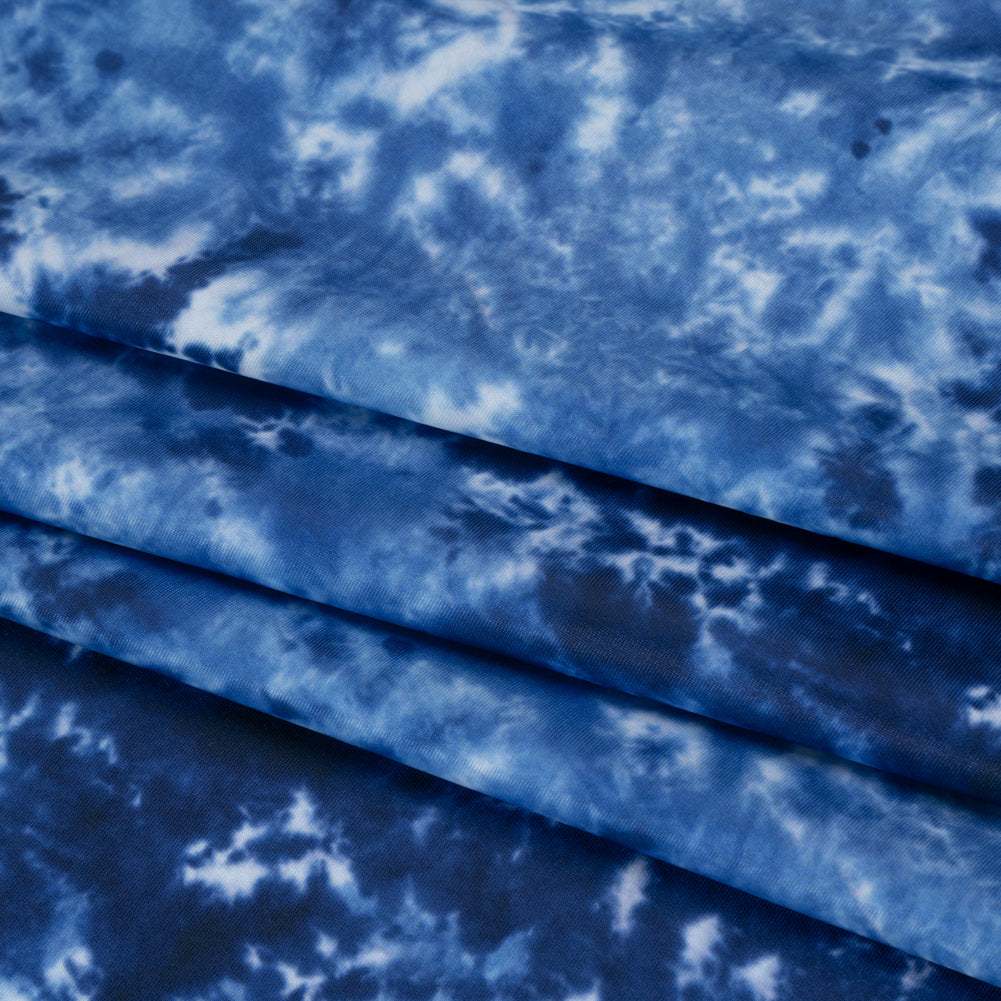 Stretch Econyl Nylon Jersey Print - Deep Sea Blue Tie Dye - Designer Deadstock - Folded Stretch Econyl Nylon Jersey Print - Deep Sea Blue Tie Dye - Designer Deadstock - Folded