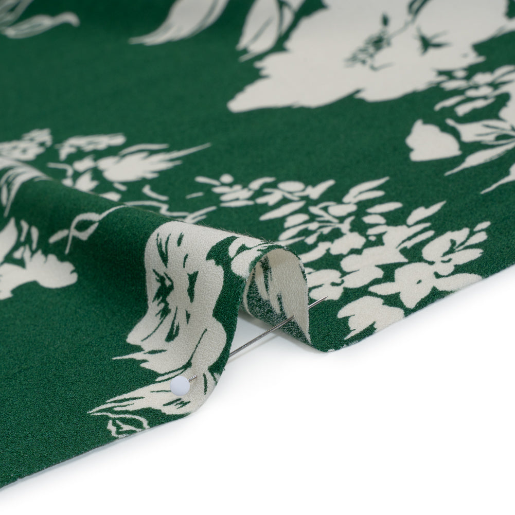 Sustainable Viscose Crepe Print - Dark Emerald Green Tropical Floral - Designer Deadstock - Detail Sustainable Viscose Crepe Print - Dark Emerald Green Tropical Floral - Designer Deadstock - Detail