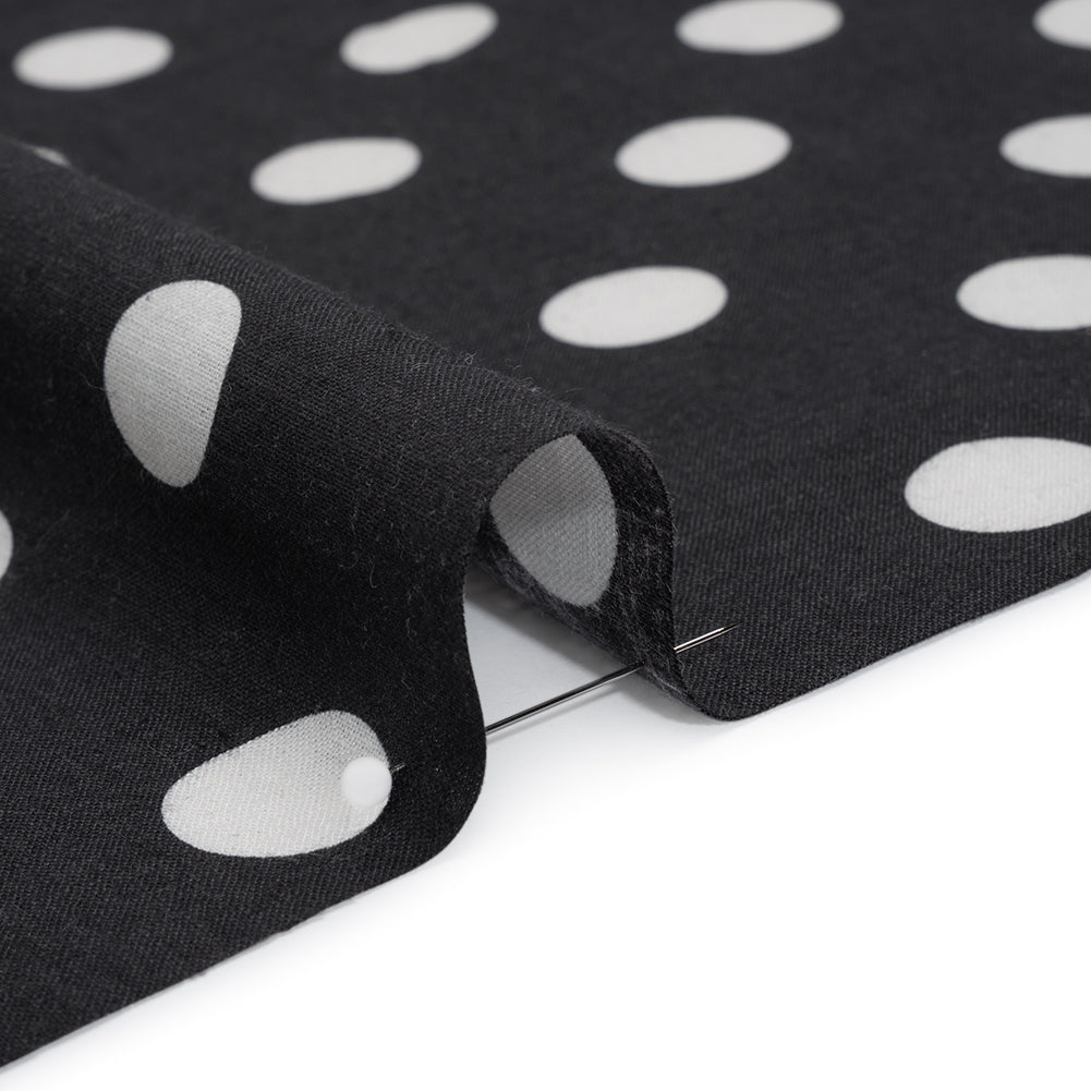 Linen and Cotton Woven Print - Black and Ivory Polka Dots - Famous Australian Designer Deadstock - Detail Linen and Cotton Woven Print - Black and Ivory Polka Dots - Famous Australian Designer Deadstock - Detail