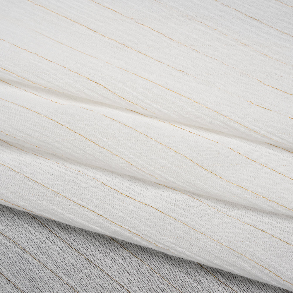 Crinkled Cotton Gauzy Woven with Metallic Pinstripes - White and Gold - Famous Australian Famous Australian Designer Deadstock - Folded Crinkled Cotton Gauzy Woven with Metallic Pinstripes - White and Gold - Famous Australian Famous Australian Designer Deadstock - Folded