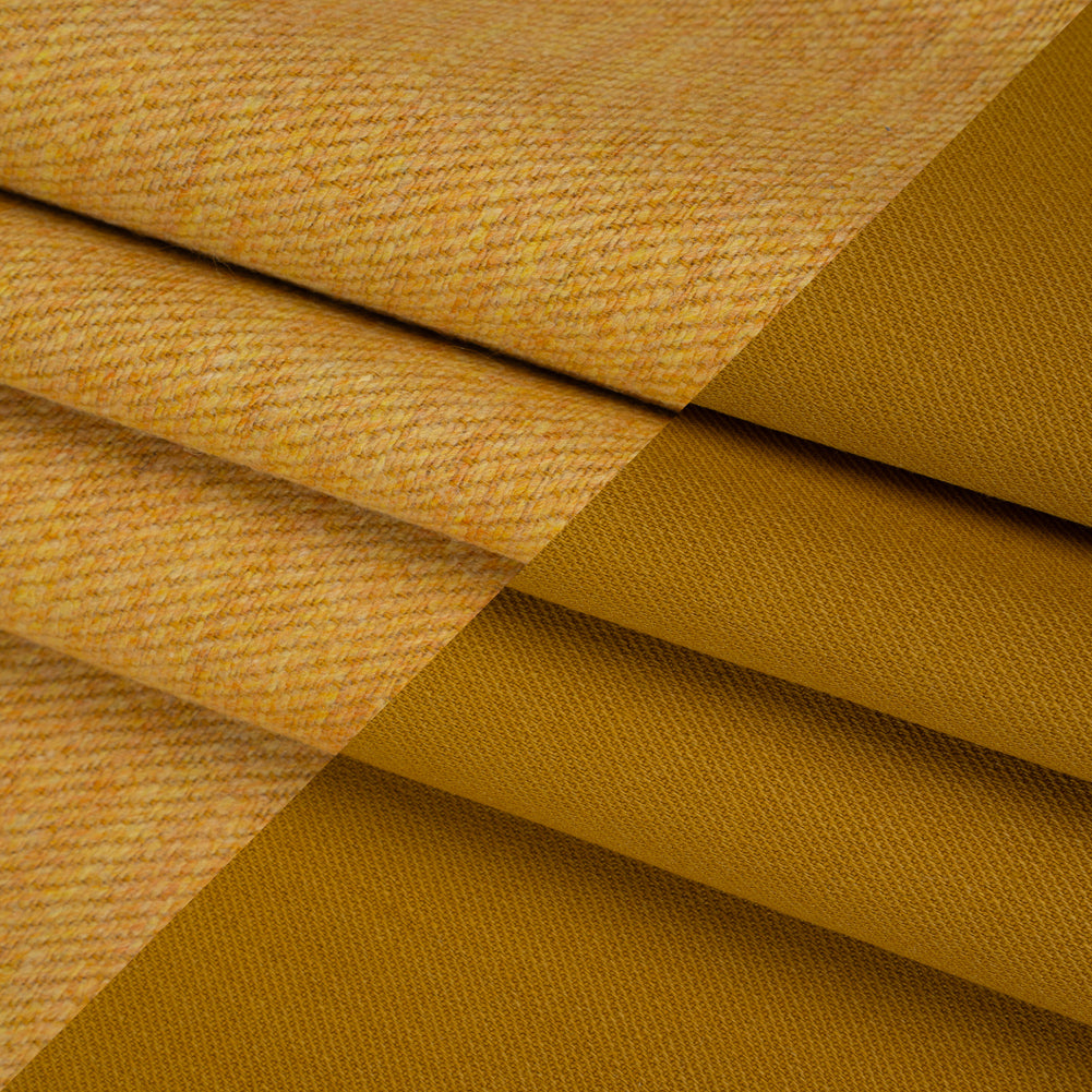 Stretch Blended Virgin Wool and Recycled Polyester Twill Coating - Yellow Ochre Tweed - Famous Australian Designer Deadstock - Folded Stretch Blended Virgin Wool and Recycled Polyester Twill Coating - Yellow Ochre Tweed - Famous Australian Designer Deadstock - Folded