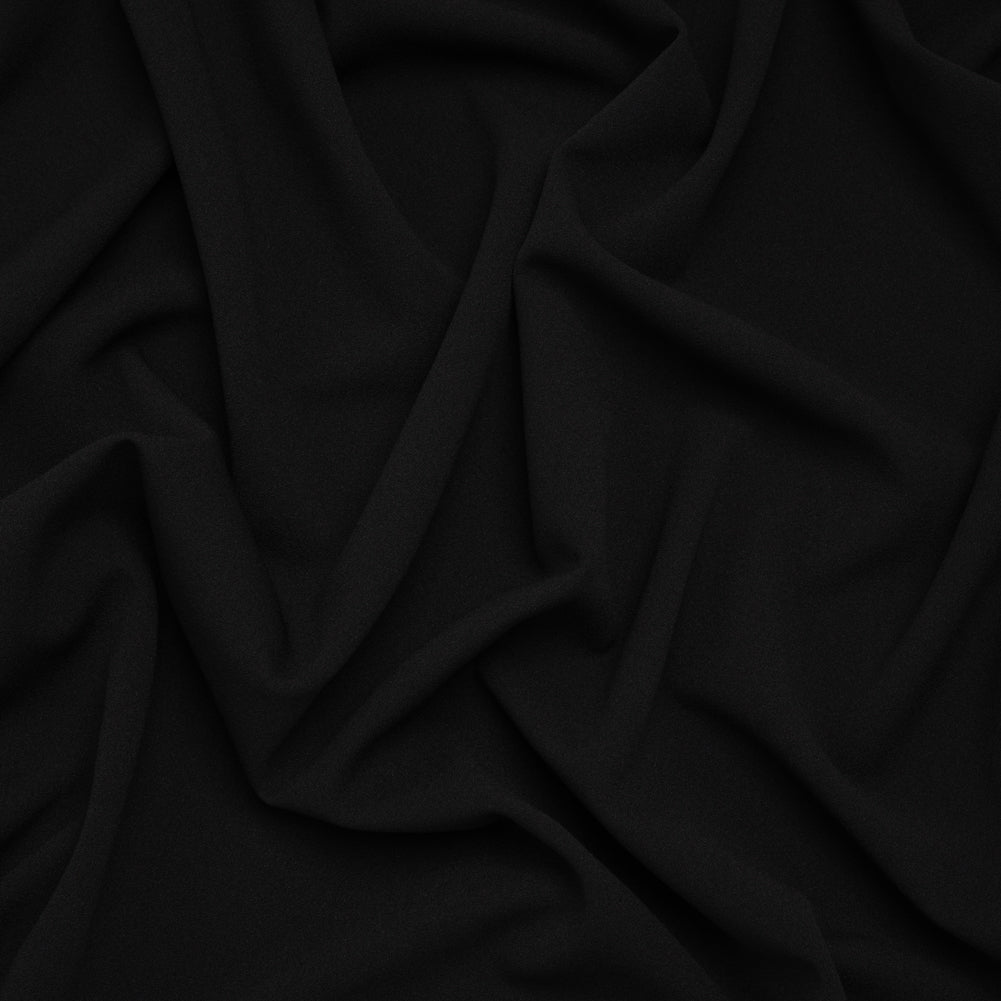 Stretch Polyester Crepe Double Knit - Dark Black - Designer Deadstock Stretch Polyester Crepe Double Knit - Dark Black - Designer Deadstock