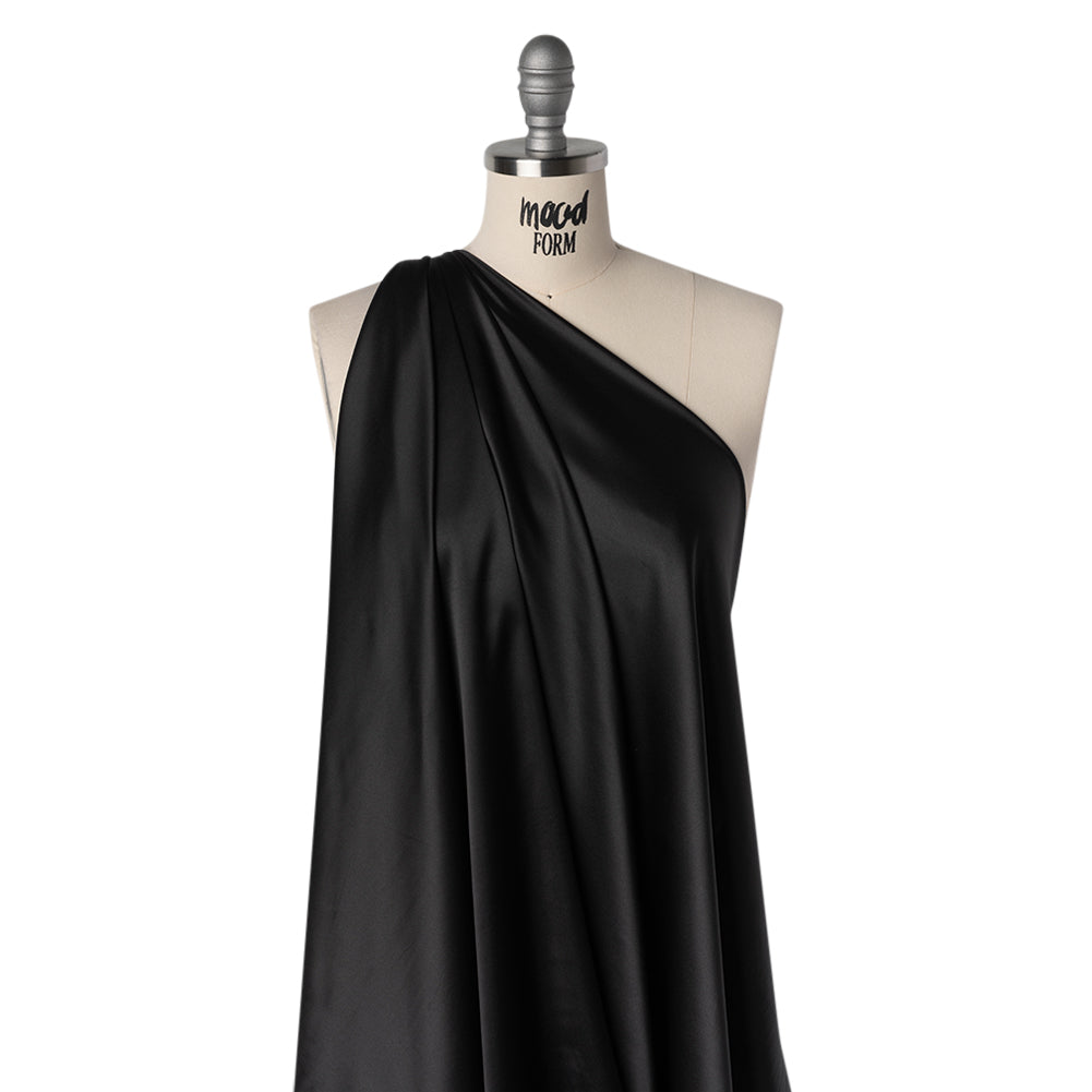 Stretch Polyester Charmeuse - Black - Designer Deadstock - Drape Stretch Polyester Charmeuse - Black - Designer Deadstock - Drape