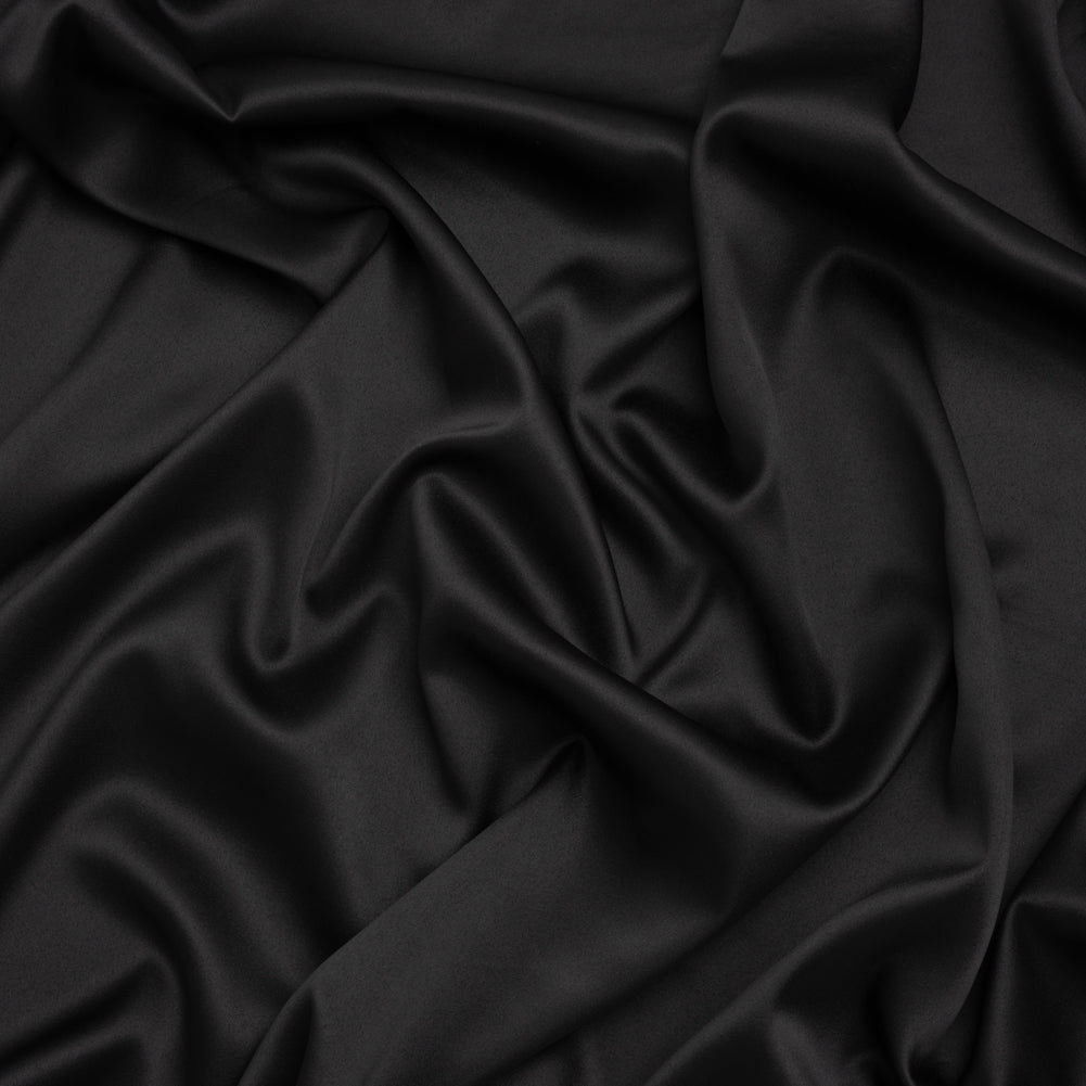 Stretch Polyester Charmeuse - Black - Designer Deadstock Stretch Polyester Charmeuse - Black - Designer Deadstock
