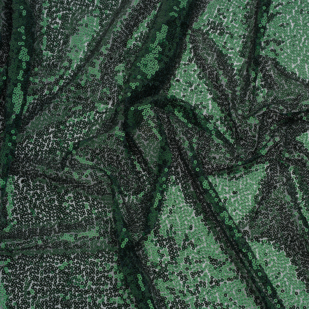 Sequined Polyester Tulle - Emerald Green Abstract Squiggles - Designer Deadstock Sequined Polyester Tulle - Emerald Green Abstract Squiggles - Designer Deadstock