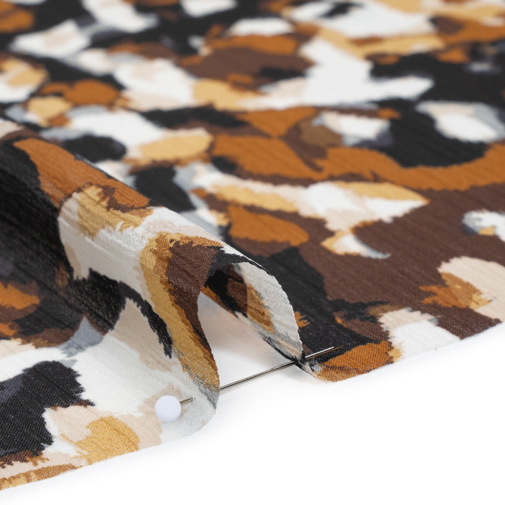 Crinkled Polyester Chiffon Print - Black, Brown and White Painterly Spots - Designer Deadstock - Detail Crinkled Polyester Chiffon Print - Black, Brown and White Painterly Spots - Designer Deadstock - Detail