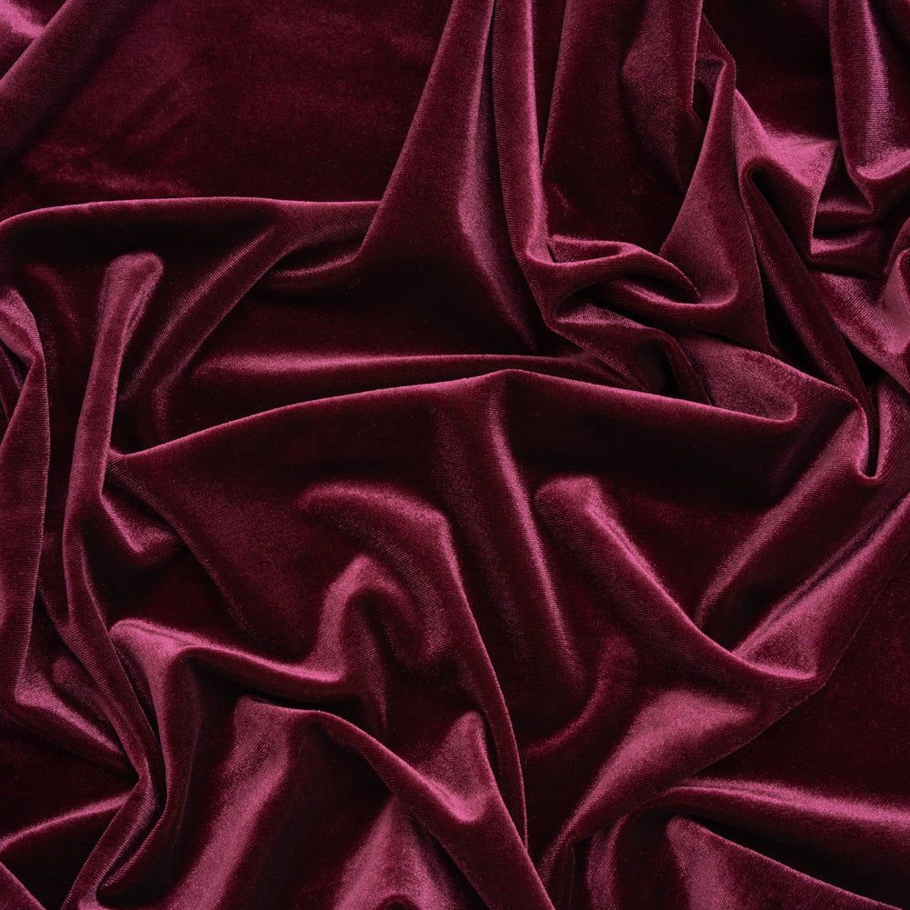 Stretch Polyester Velour - Aubergine - Designer Deadstock Stretch Polyester Velour - Aubergine - Designer Deadstock