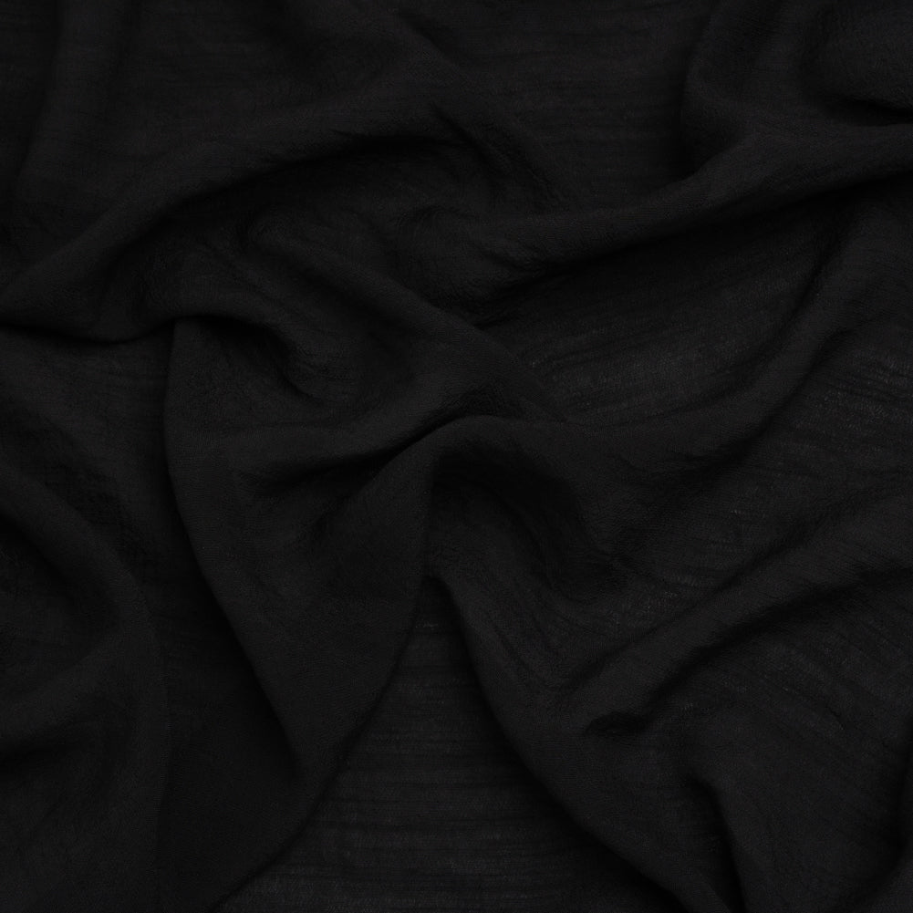 Textured Polyester and Rayon Gauzy Woven - Black - Designer Deadstock Textured Polyester and Rayon Gauzy Woven - Black - Designer Deadstock