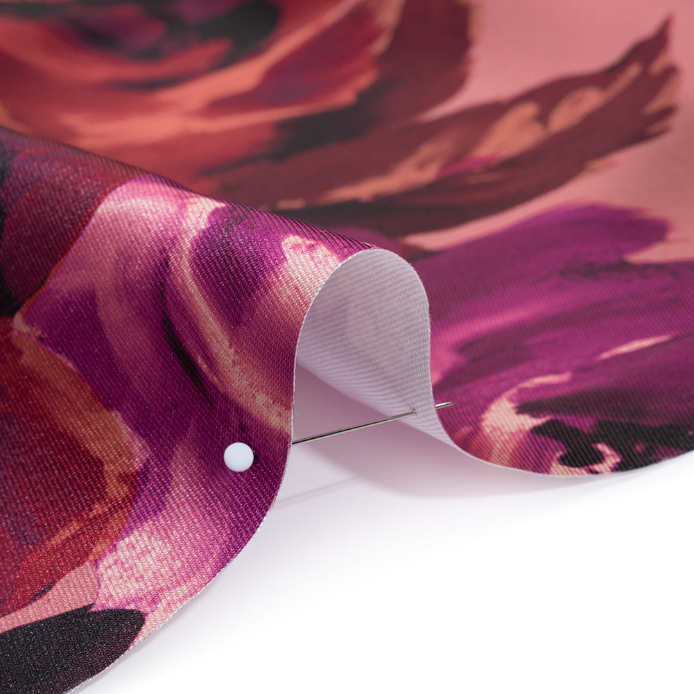 Polyester Mikado Print - Pink, Red and Plum Painterly Florals - Designer Deadstock - Detail Polyester Mikado Print - Pink, Red and Plum Painterly Florals - Designer Deadstock - Detail