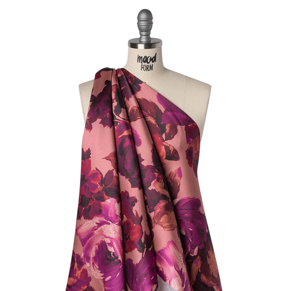 Polyester Mikado Print - Pink, Red and Plum Painterly Florals - Designer Deadstock - Drape Polyester Mikado Print - Pink, Red and Plum Painterly Florals - Designer Deadstock - Drape